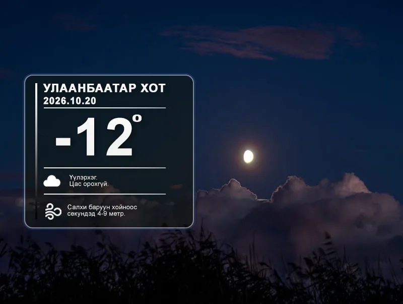 ЦАГ АГААР: Улаанбаатарт шөнөдөө 12 хэм хүйтэн