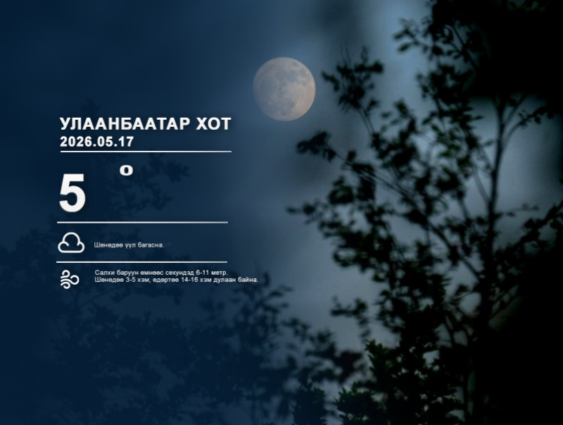 ЦАГ АГААР: Улаанбаатарт шөнөдөө 5 хэм дулаан