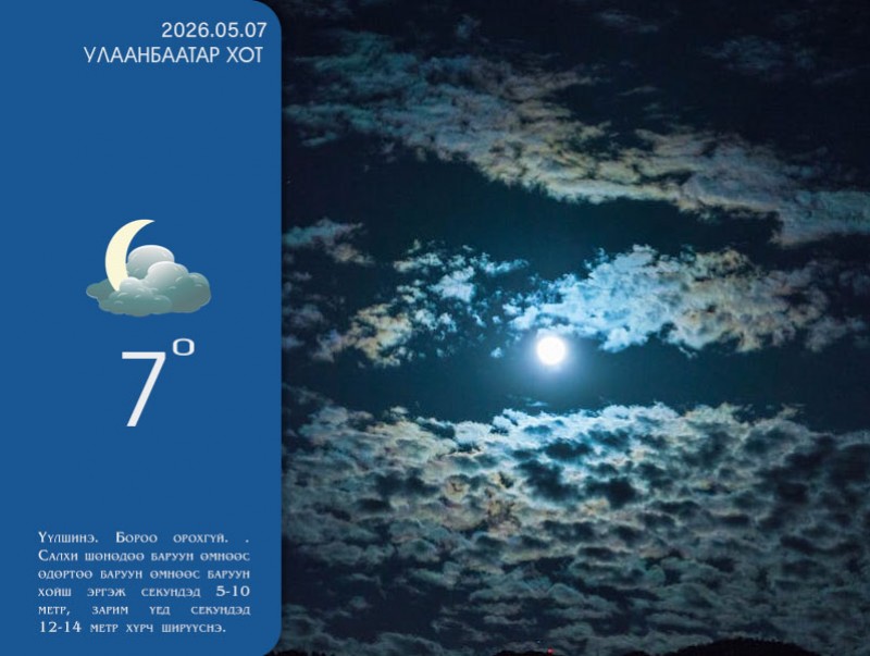 ЦАГ АГААР: Улаанбаатарт шөнөдөө 7 хэм дулаан